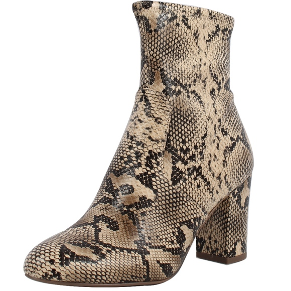 Python Faux Leather Almond Toe Sock Ankle Bootie - Picture 3 of 8